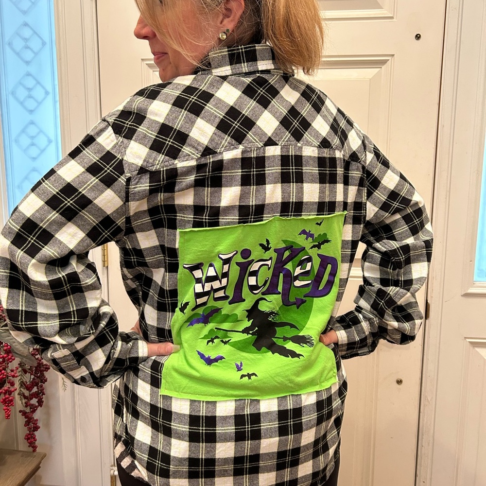 Upcycled FlannelOriginal Use Black and Green Plaid Shirt Green Wicked Graphic
